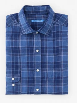 J.McLaughlin Gramercy Classic Fit Linen Shirt in Plaid Navy/Chambray Online