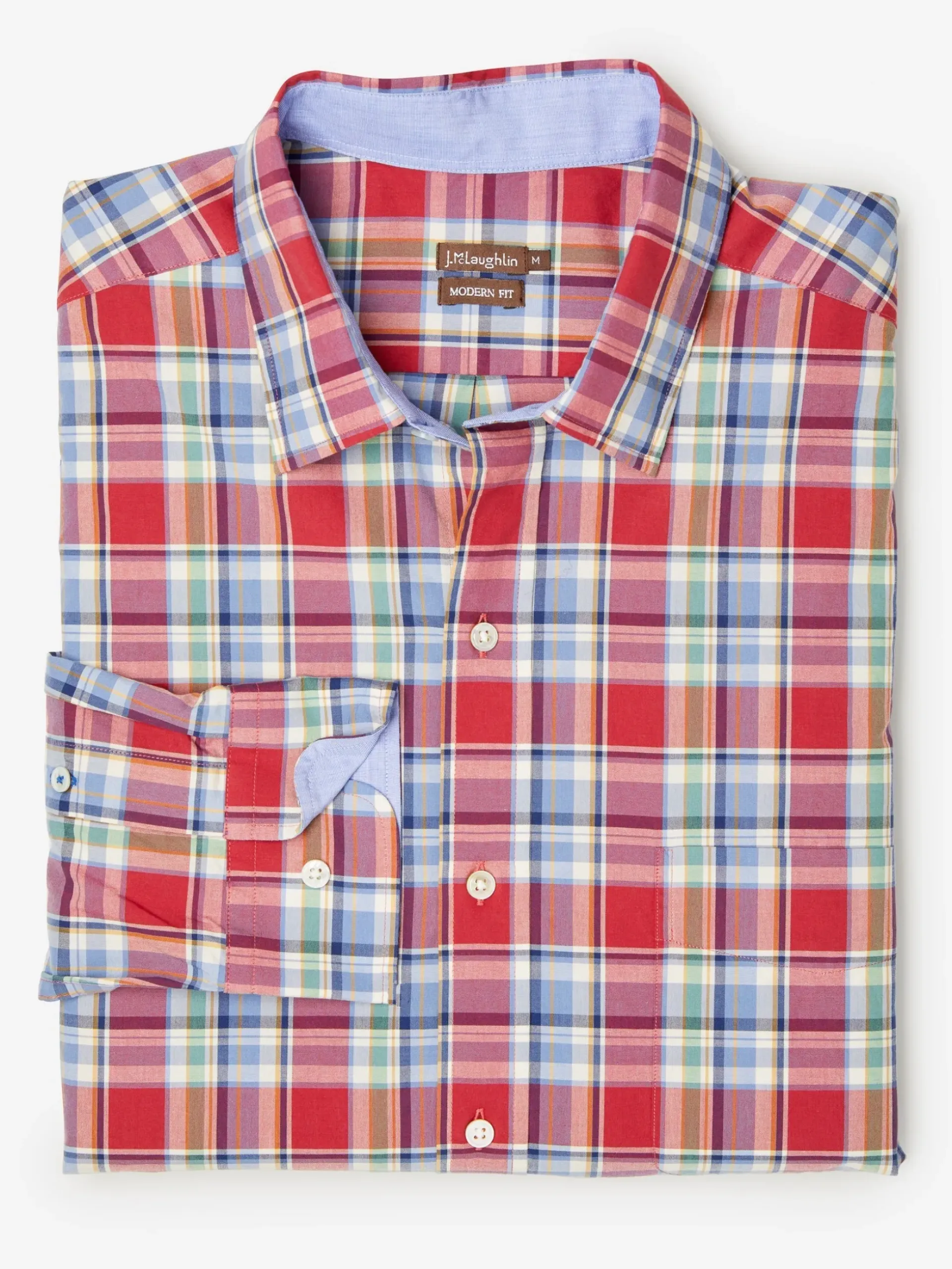 J.McLaughlin Gramercy Modern Fit Shirt in Plaid Red/Blue/Green Hot