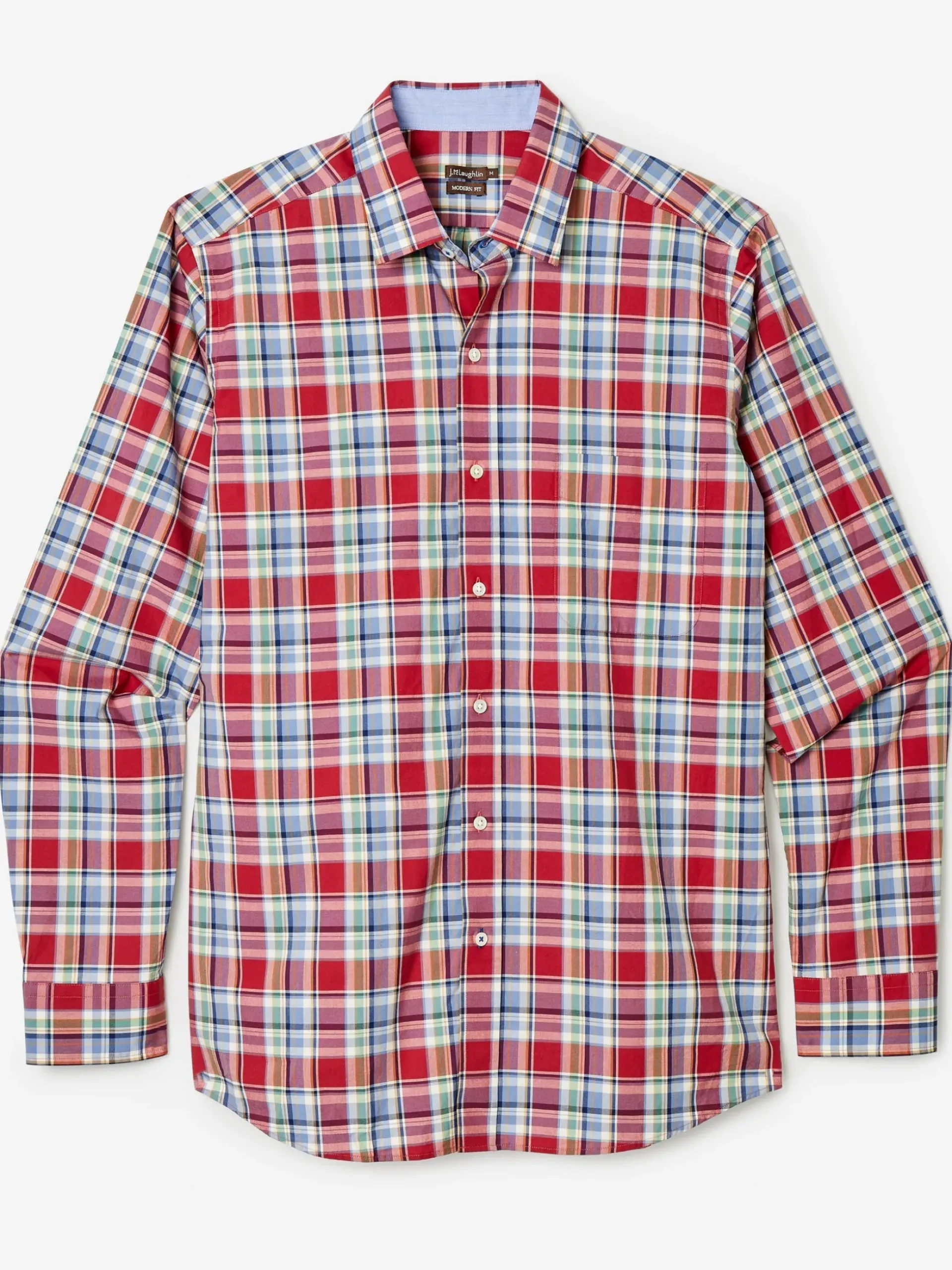 J.McLaughlin Gramercy Modern Fit Shirt in Plaid Red/Blue/Green Hot