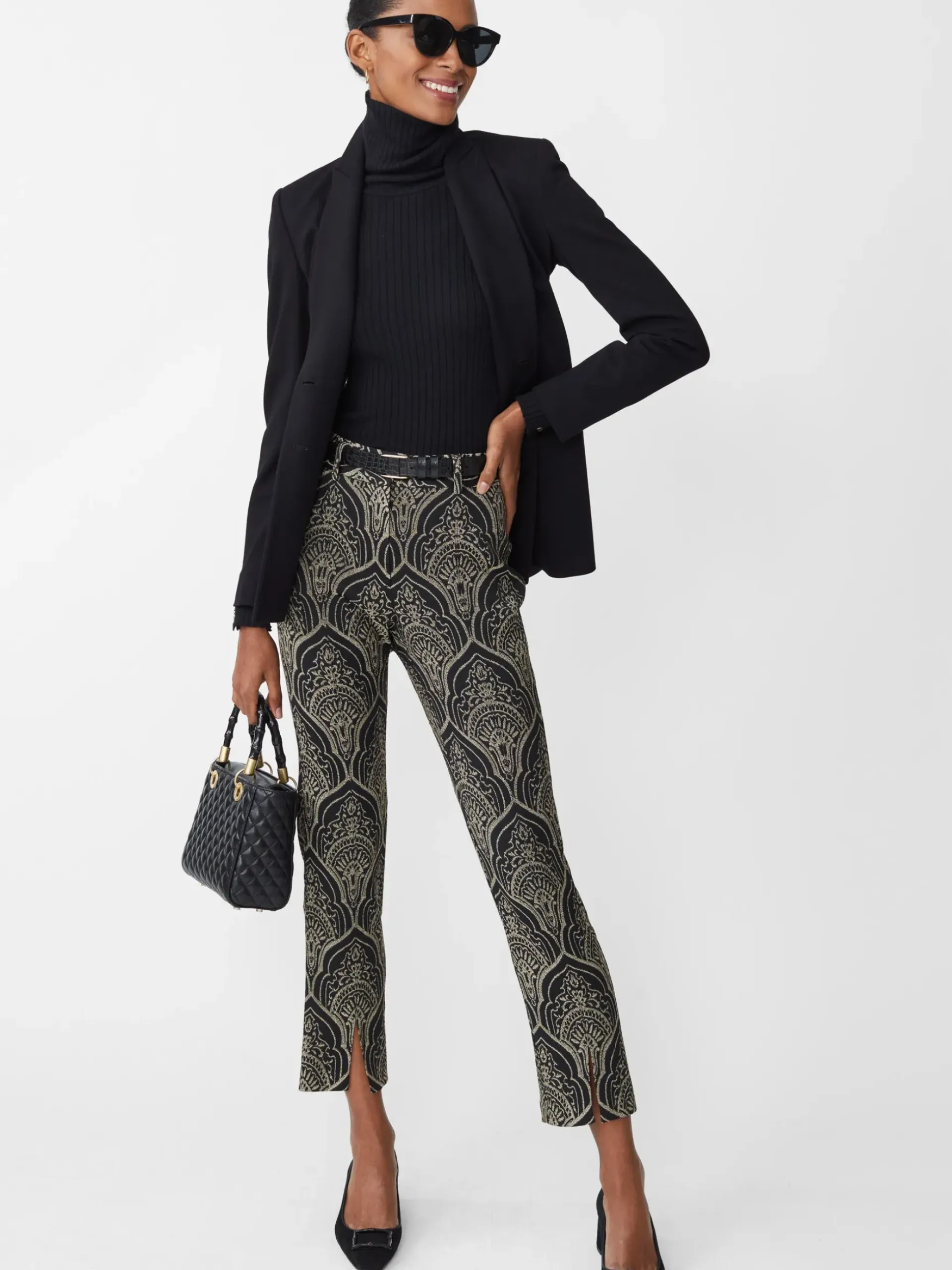 J.McLaughlin Grier Pants in Persian Paisley Jacquard Black/Gold Sale