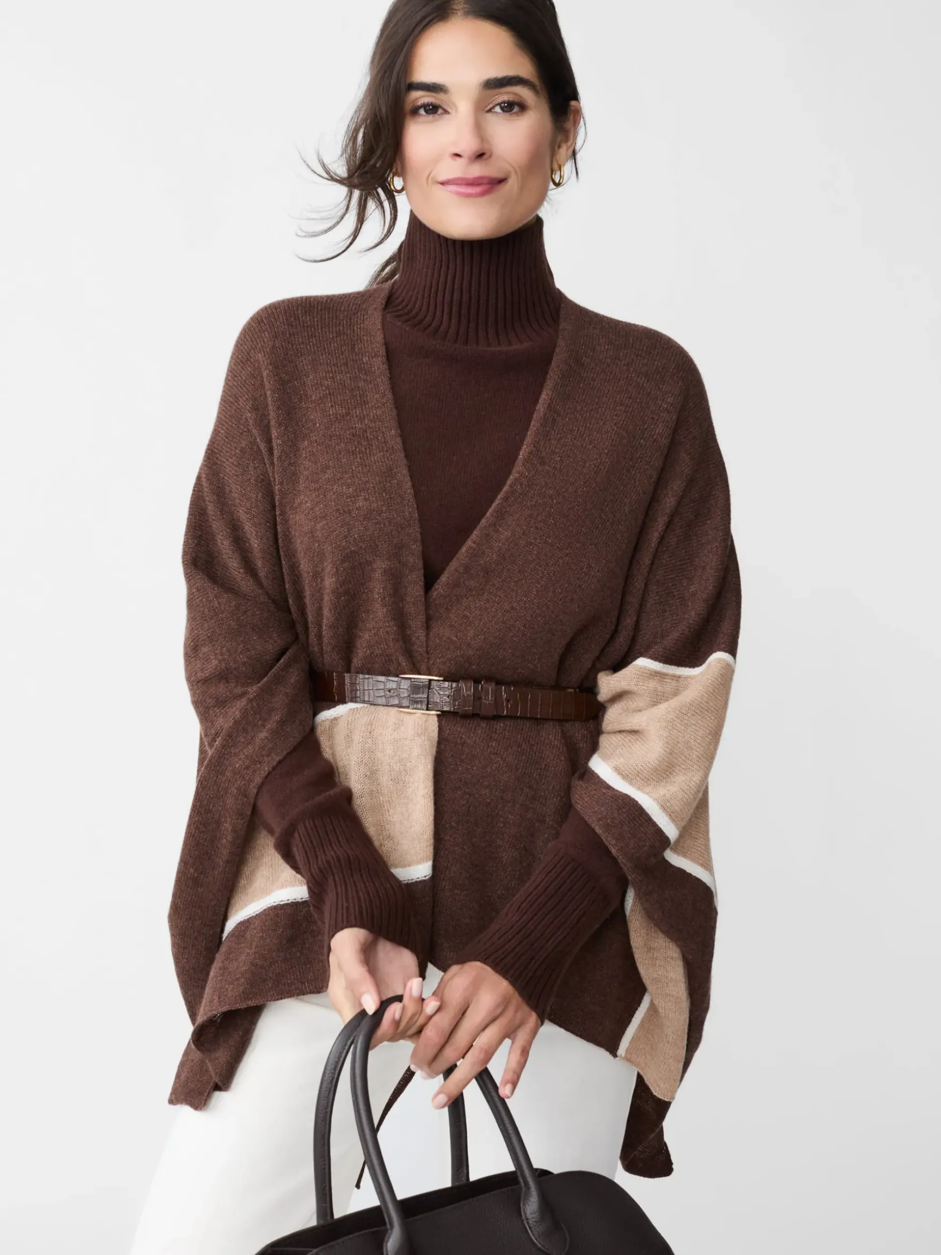 J.McLaughlin Harriet Cashmere Wrap in Color Block HeatherBrown/Toffee Hot