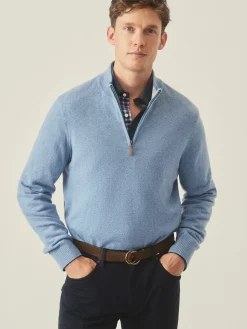 J.McLaughlin Henry Cashmere 1/4 Zip WashedDenim Outlet
