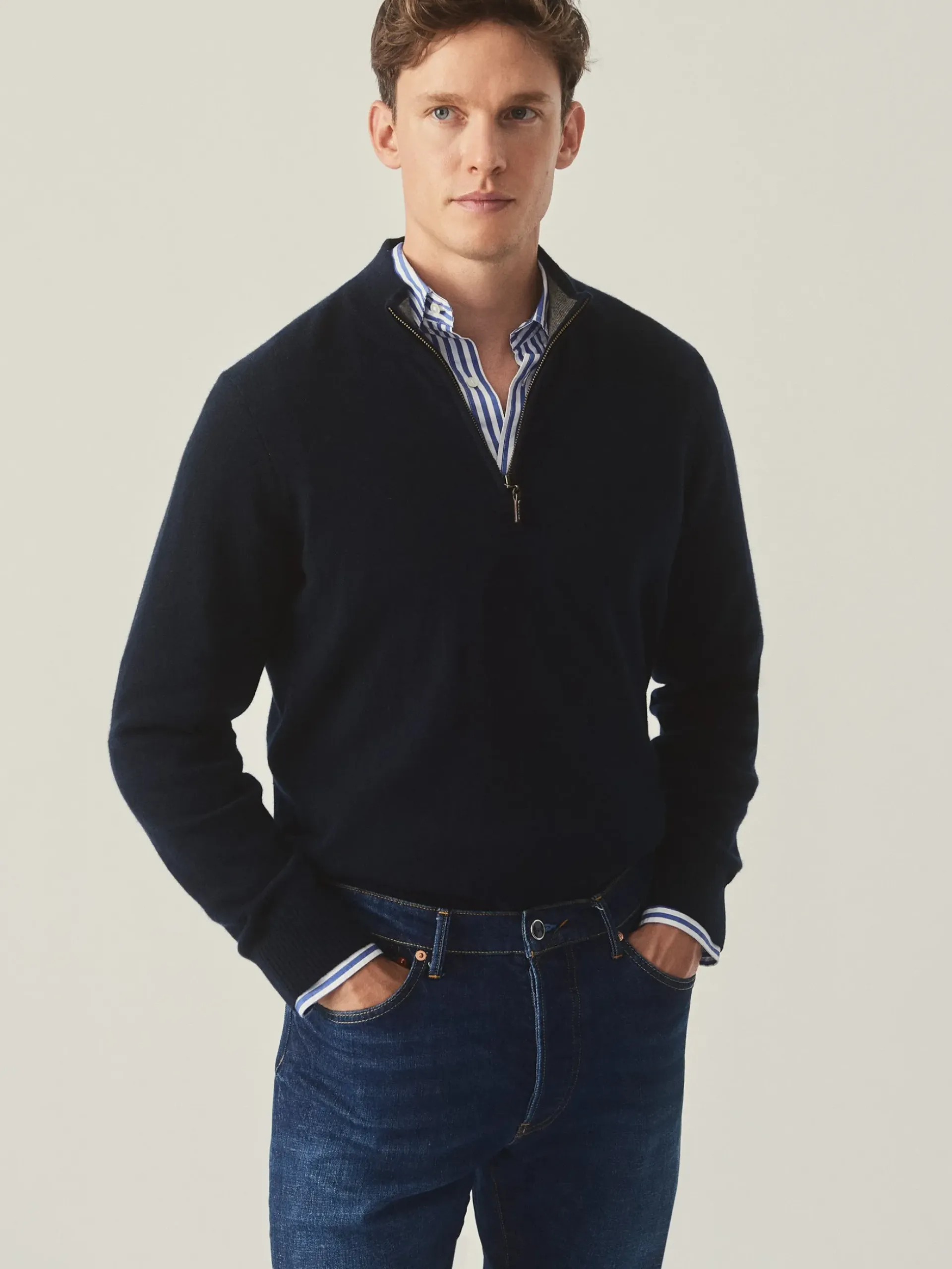 J.McLaughlin Henry Cashmere 1/4 Zip DarkNavy Clearance