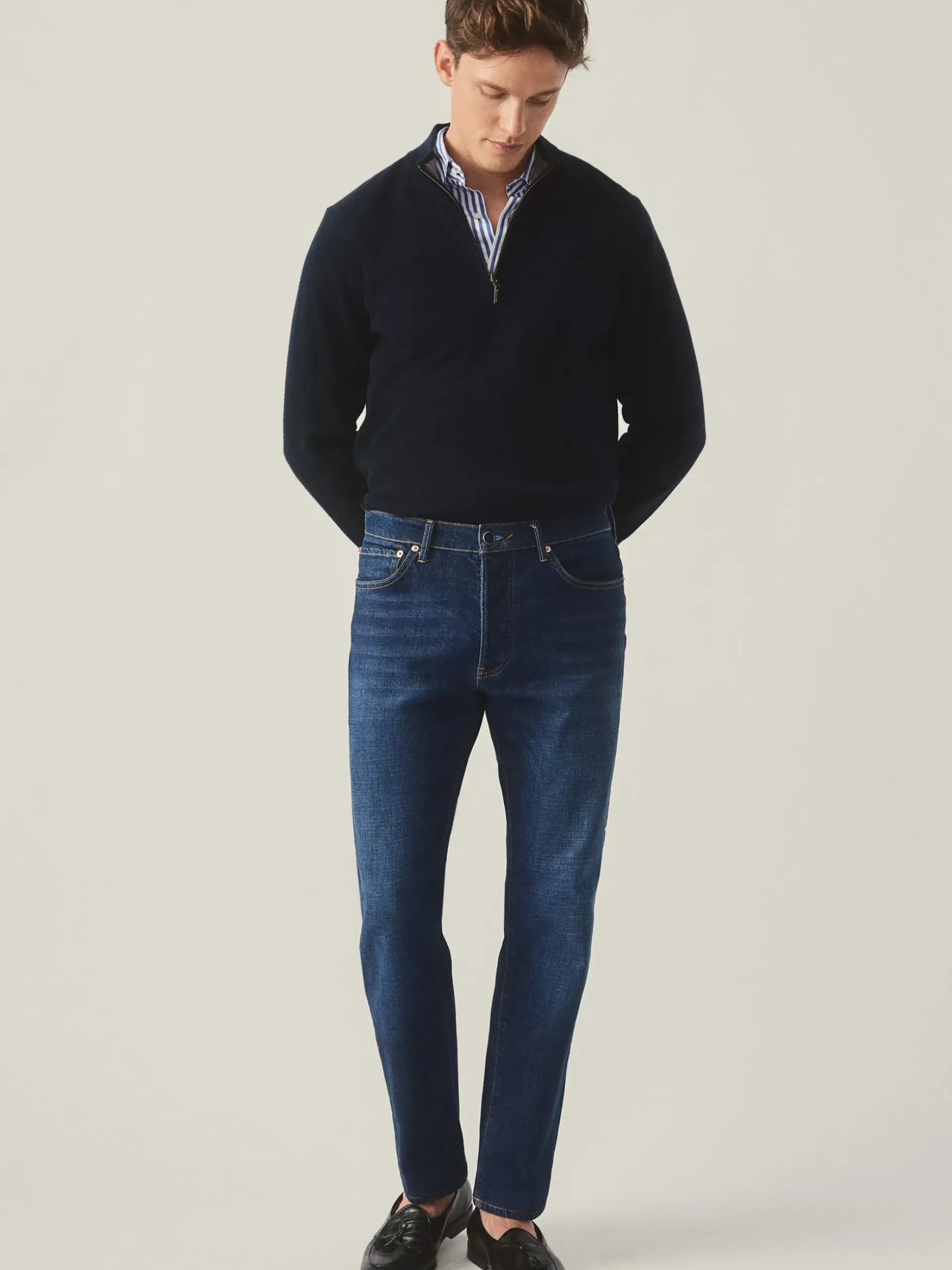 J.McLaughlin Henry Cashmere 1/4 Zip DarkNavy Clearance