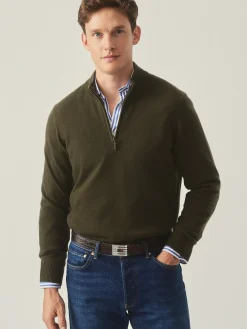 J.McLaughlin Henry Cashmere 1/4 Zip Olive Fashion