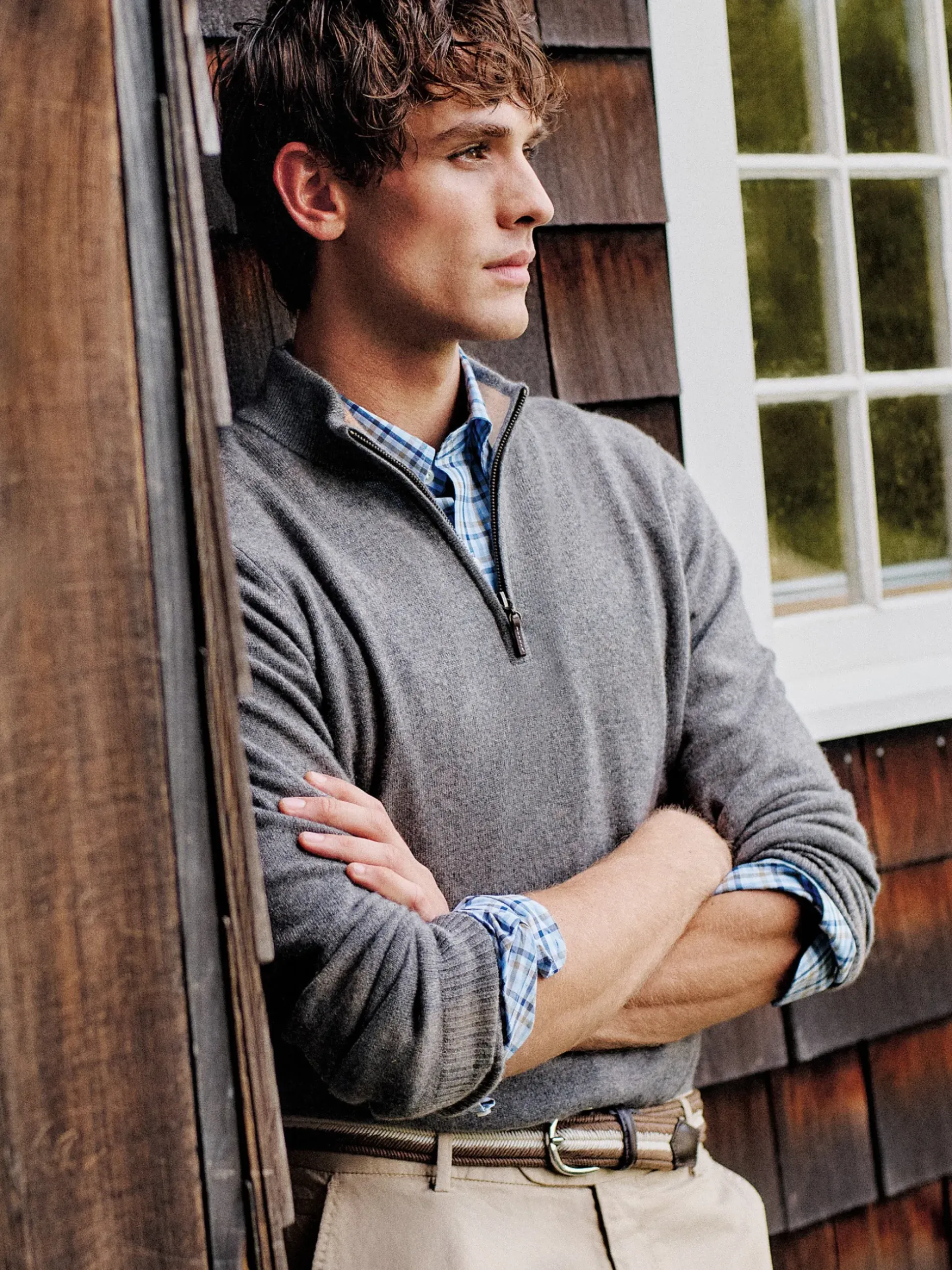 J.McLaughlin Henry Cashmere 1/4 Zip Pewter New