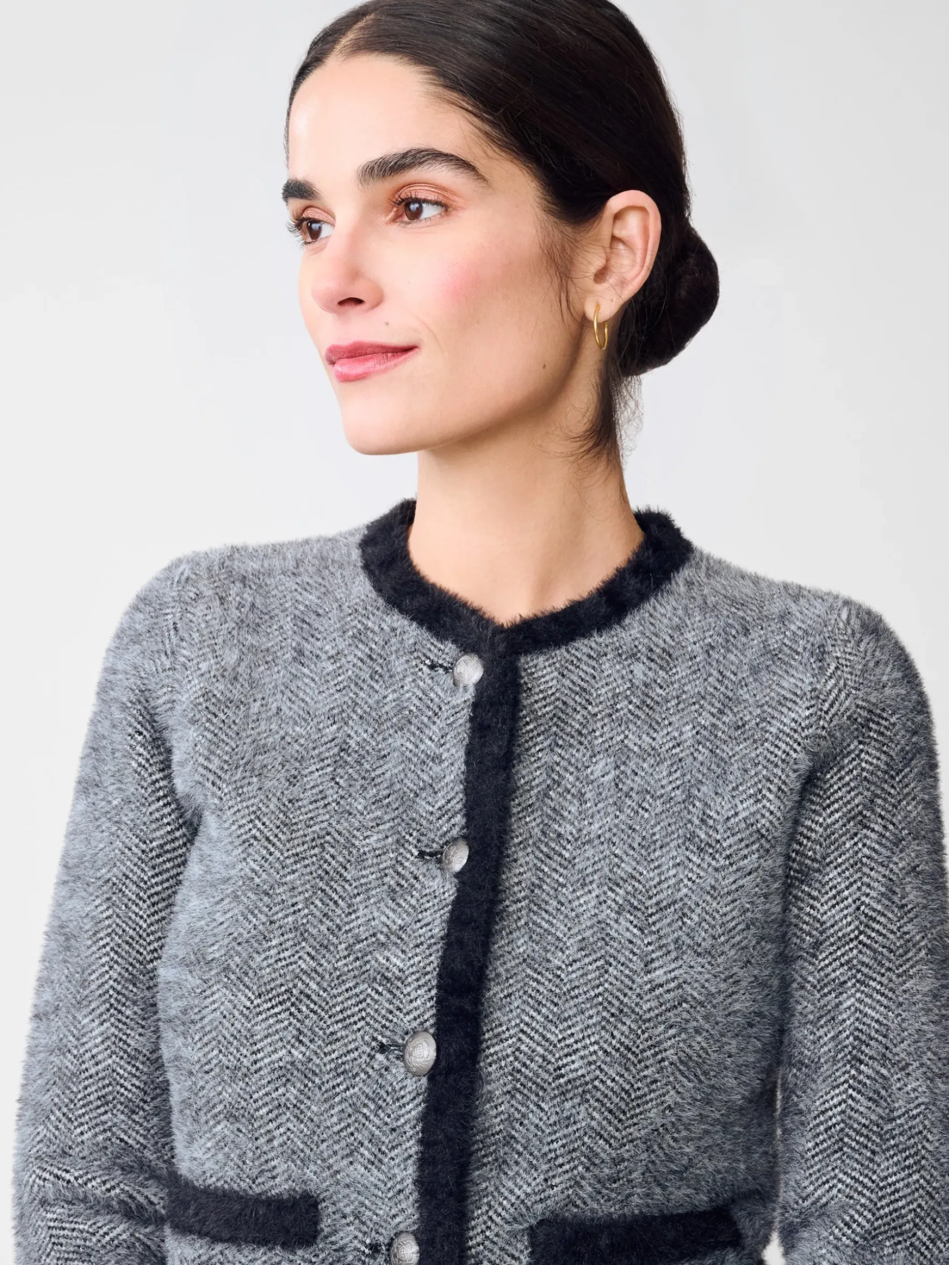 J.McLaughlin Inez Cardigan in Herringbone Jacquard Black/OffWhite Outlet
