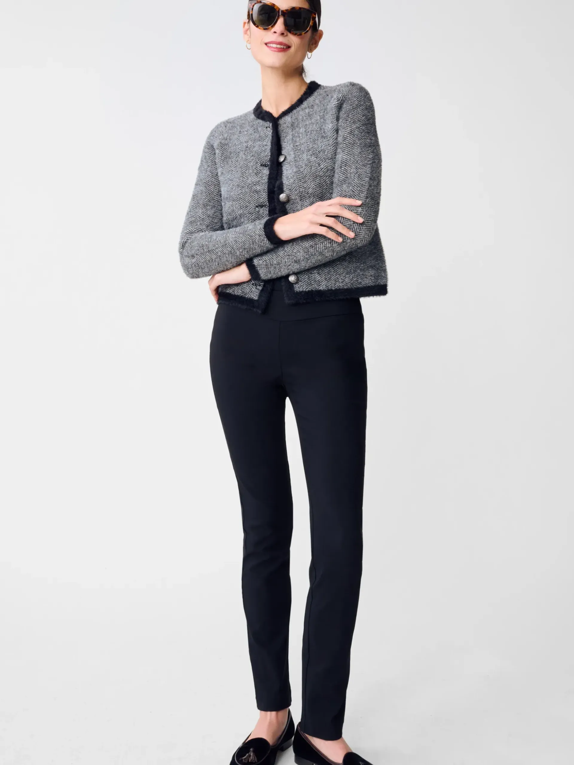 J.McLaughlin Inez Cardigan in Herringbone Jacquard Black/OffWhite Outlet