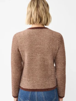 J.McLaughlin Inez Cardigan in Herringbone Jacquard Brown/OffWhite Hot