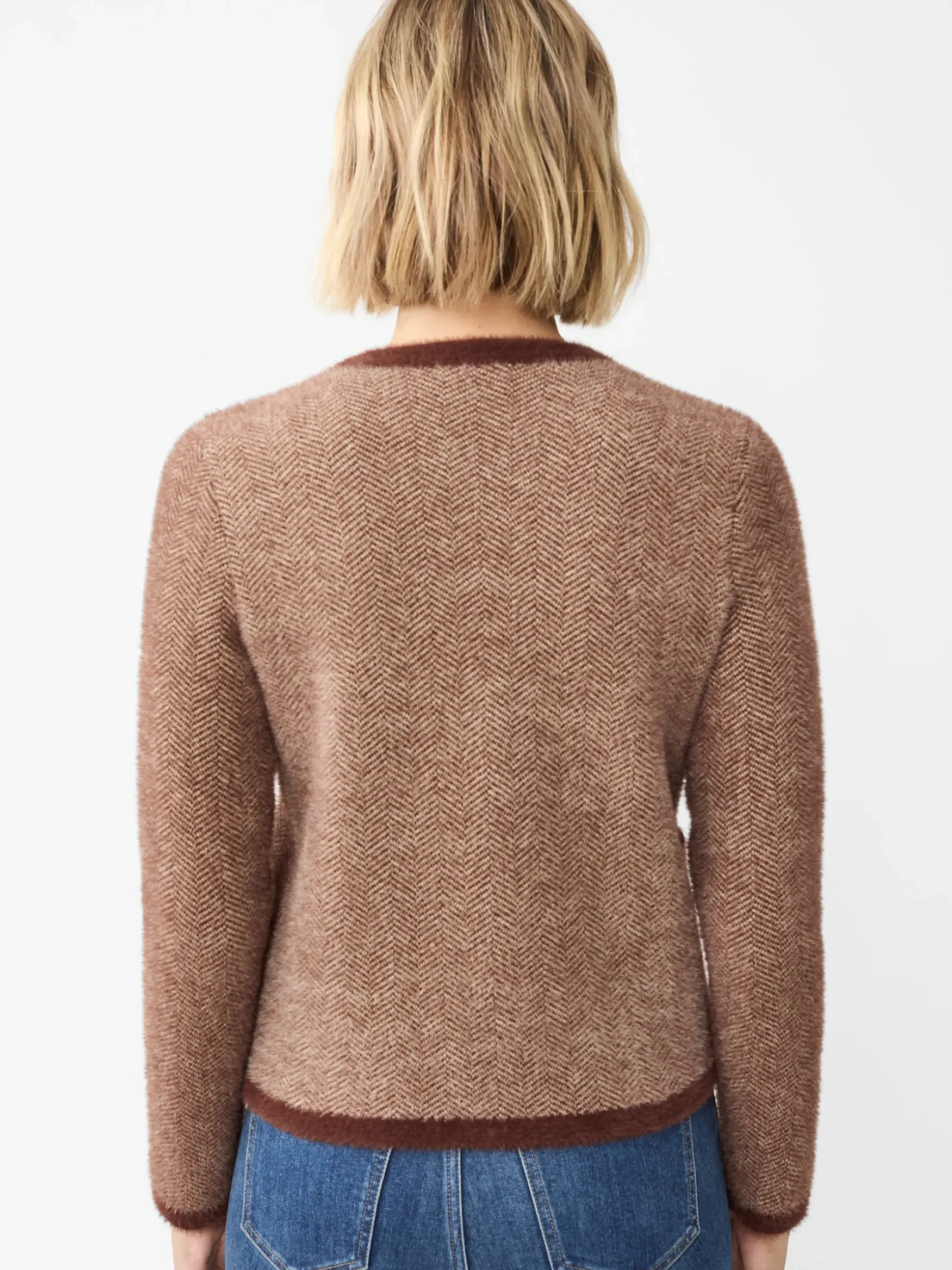 J.McLaughlin Inez Cardigan in Herringbone Jacquard Brown/OffWhite Hot