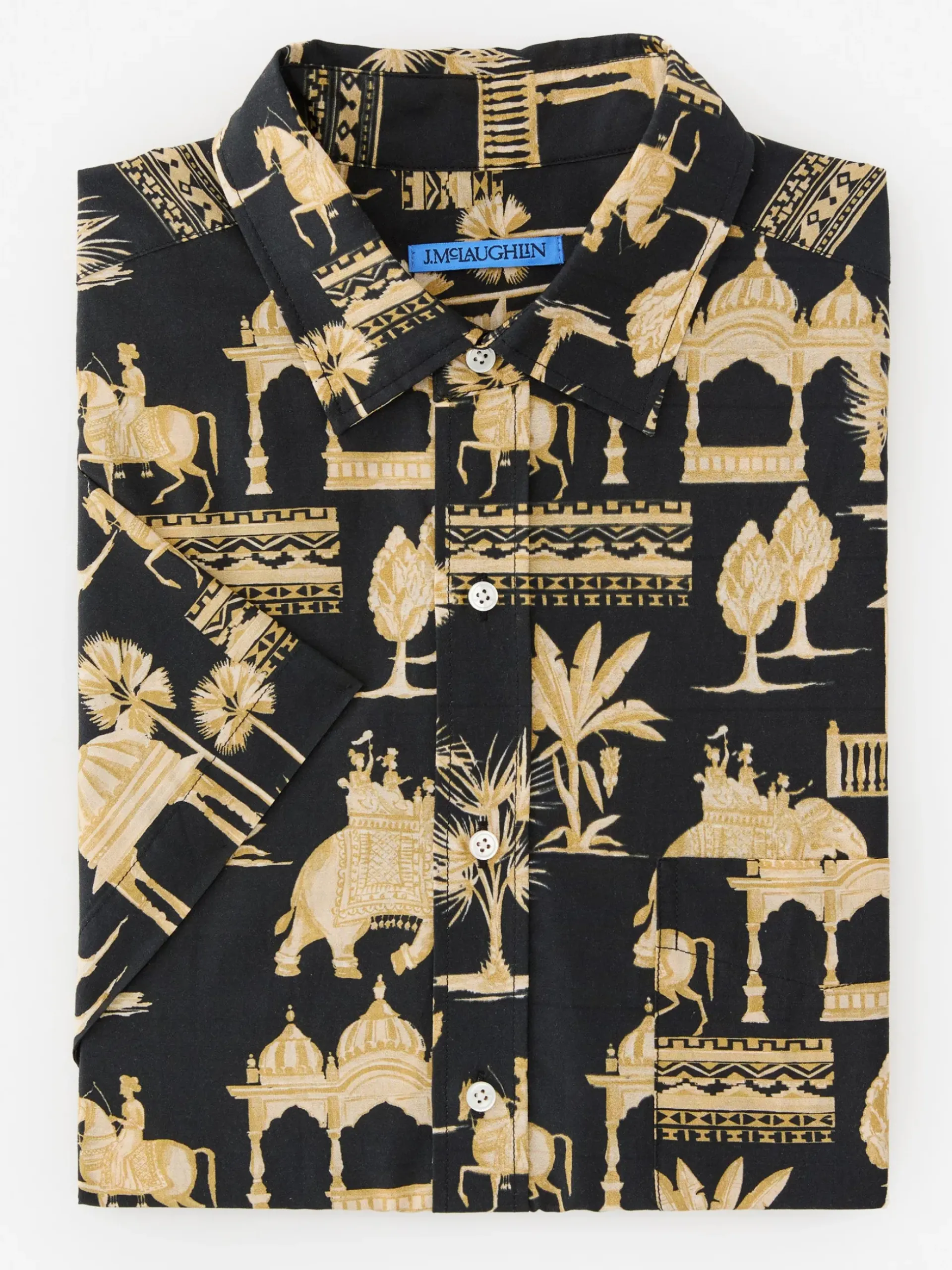 J.McLaughlin Irons Silk Blend Shirt in Desert Toile DarkNavy Clearance
