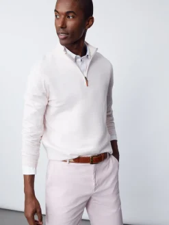 J.McLaughlin Justin 1/4 Zip Sweater in Stripe LightPink/White Hot