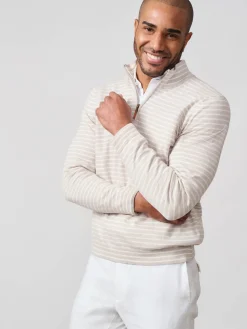 J.McLaughlin Justin 1/4 Zip Sweater in Stripe LightGrey/White Online