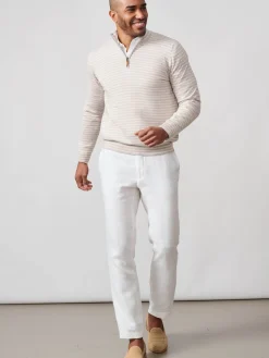 J.McLaughlin Justin 1/4 Zip Sweater in Stripe LightGrey/White Online