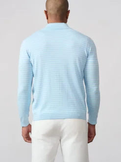 J.McLaughlin Justin 1/4 Zip Sweater in Stripe LightBlue/BlueTonal Best