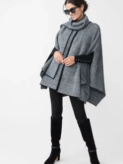 J.McLaughlin Karolina Cape in Herringbone Black/OffWhite Clearance