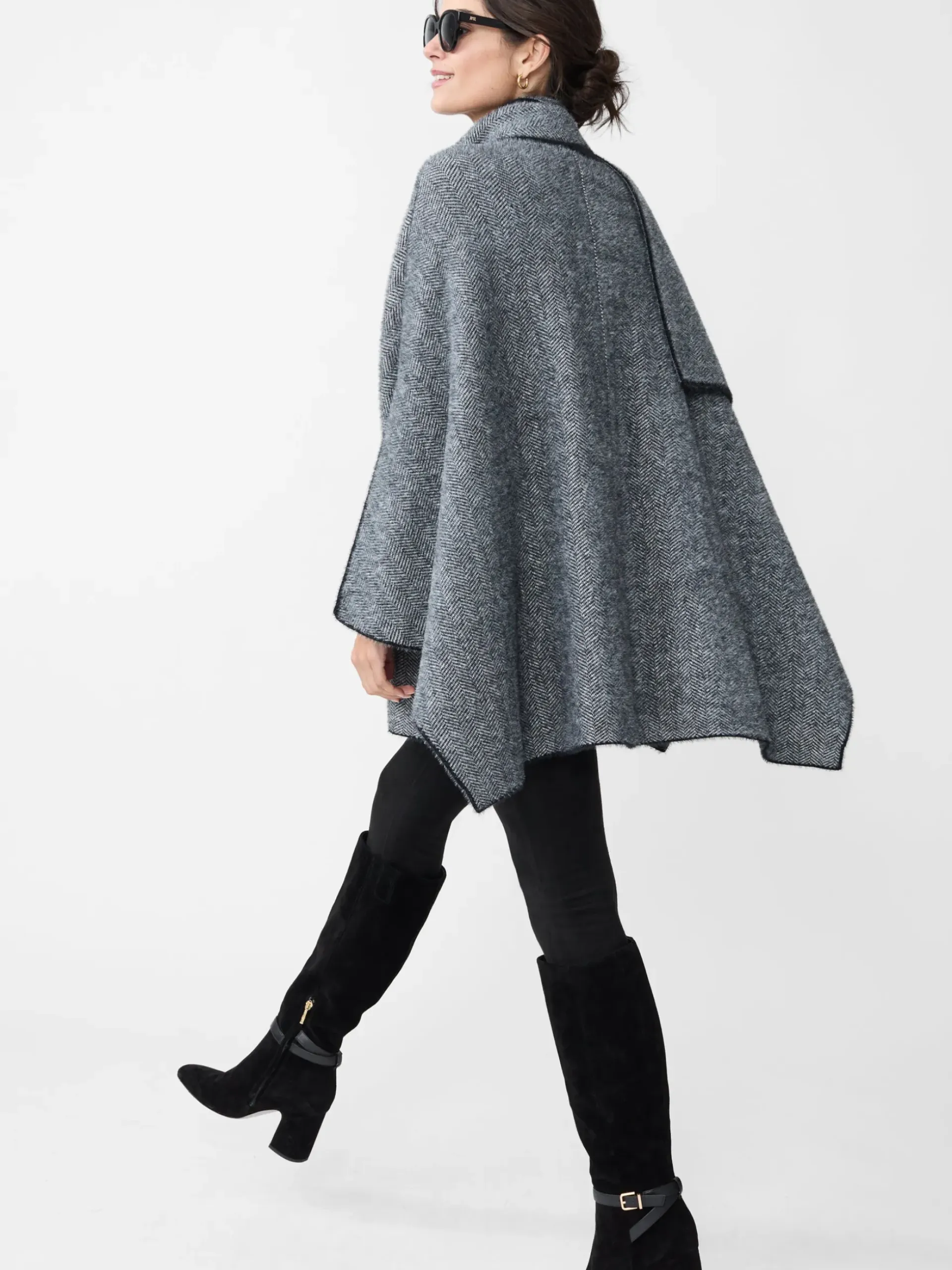 J.McLaughlin Karolina Cape in Herringbone Black/OffWhite Clearance