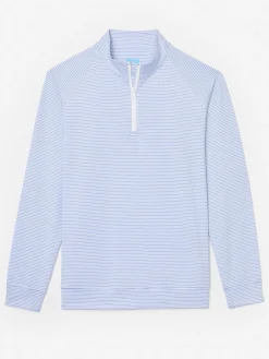 J.McLaughlin Kosta Performance 1/2 Zip in Covington Stripe White/Blue Hot