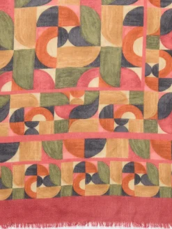 J.McLaughlin La Jolla Scarf in Geometric Harmony Square Olive/Multi Fashion