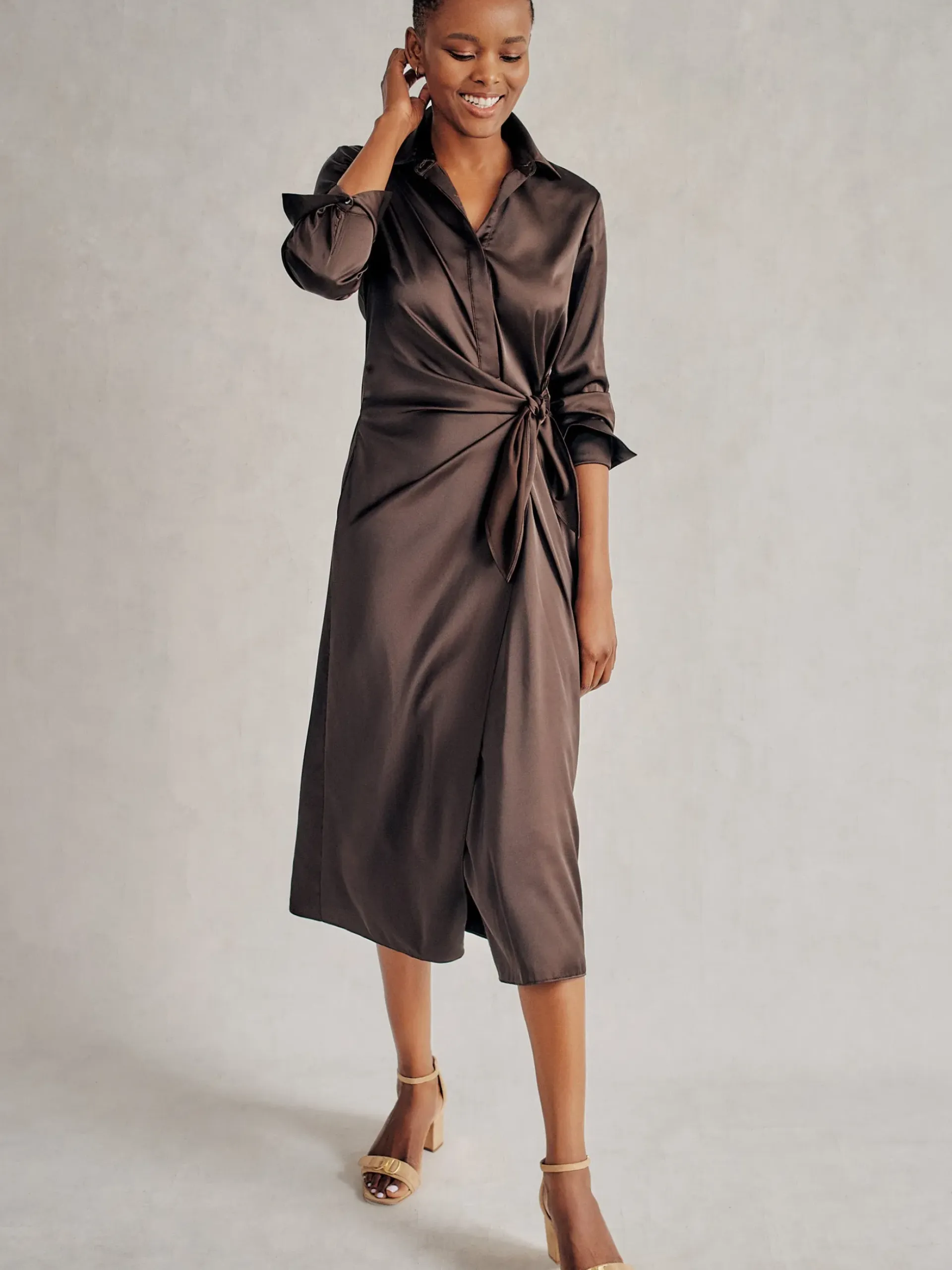 J.McLaughlin Leandra Satin Dress DarkChocolate Outlet