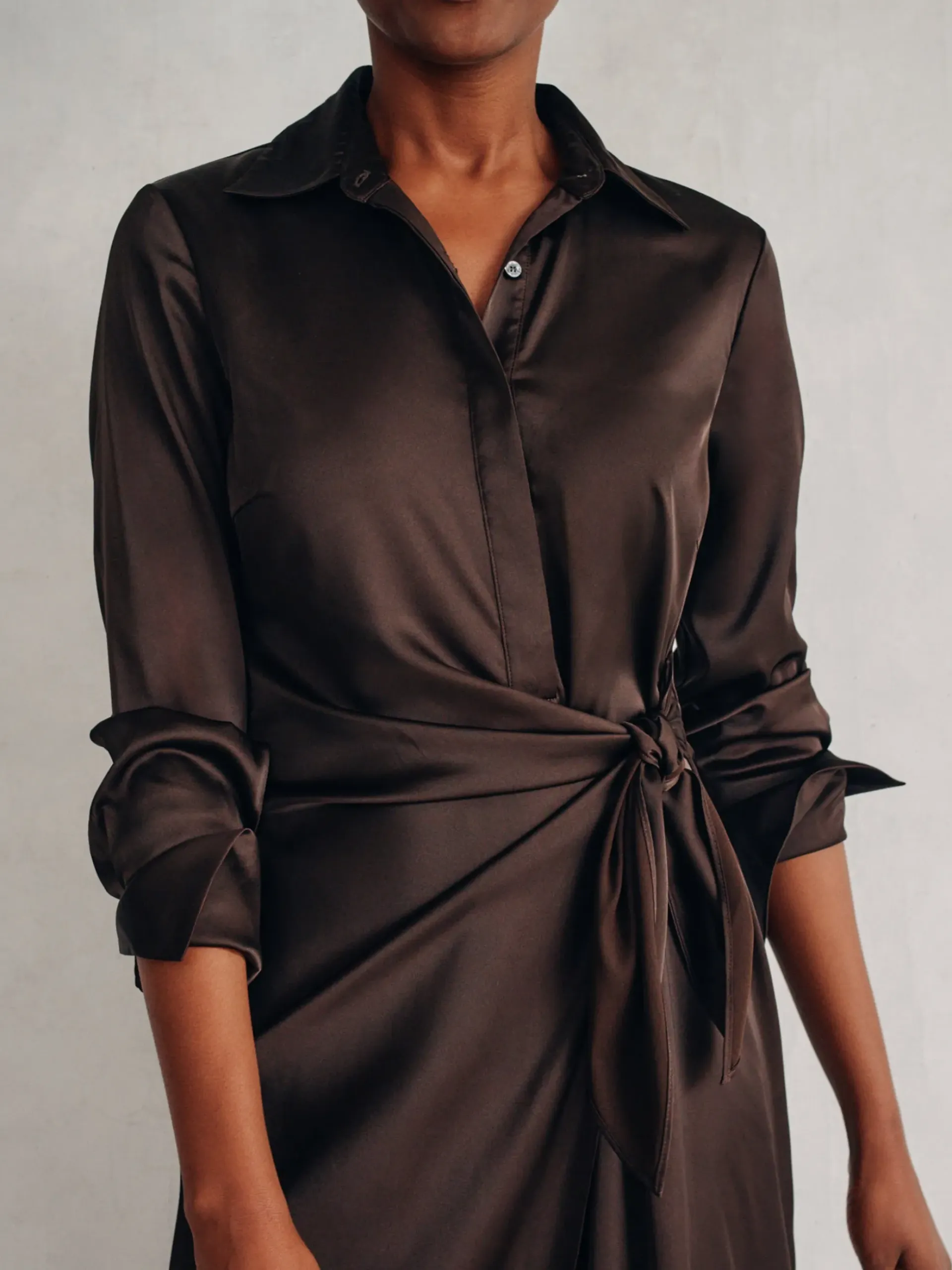 J.McLaughlin Leandra Satin Dress DarkChocolate Outlet