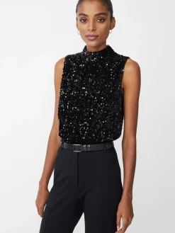 J.McLaughlin Leeza Sleeveless Sequin Top Black Clearance