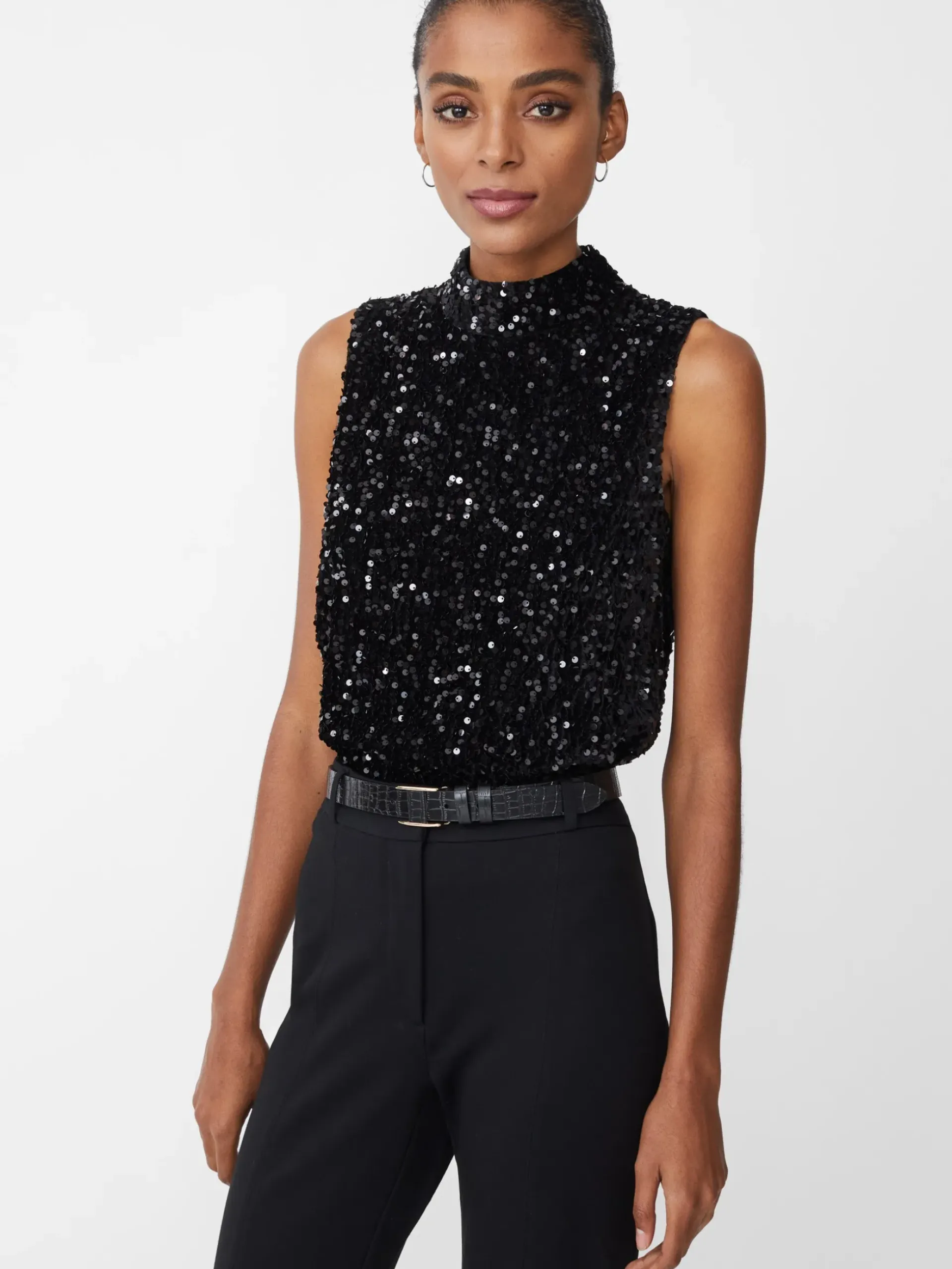 J.McLaughlin Leeza Sleeveless Sequin Top Black Clearance