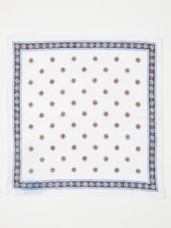 J.McLaughlin Linen Pocket Square in Foulard OffWhite/Khaki Online