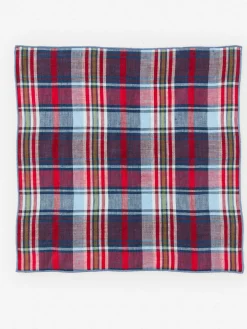 J.McLaughlin Linen Pocket Square in Plaid Red/Multi Sale