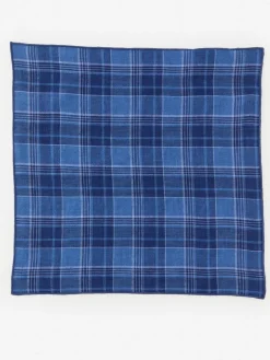 J.McLaughlin Linen Pocket Square in Plaid Navy/Chambray Hot
