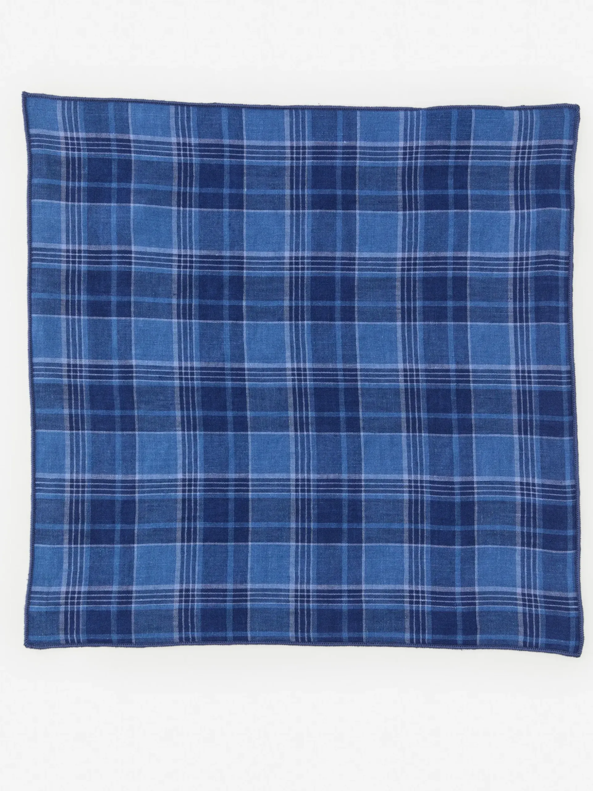 J.McLaughlin Linen Pocket Square in Plaid Navy/Chambray Hot