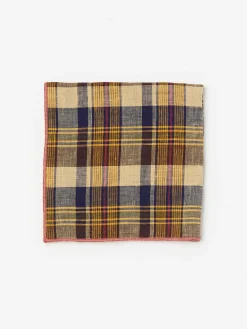 J.McLaughlin Linen Pocket Square in Plaid Yellow/Navy Sale