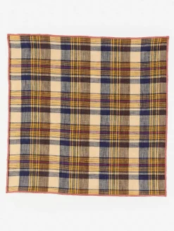 J.McLaughlin Linen Pocket Square in Plaid Yellow/Navy Sale