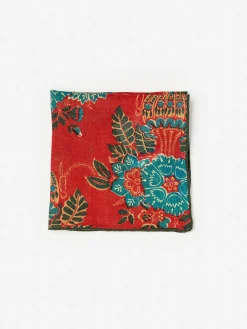 J.McLaughlin Linen Pocket Square in Vintage Bouquet DarkRed/Multi Hot