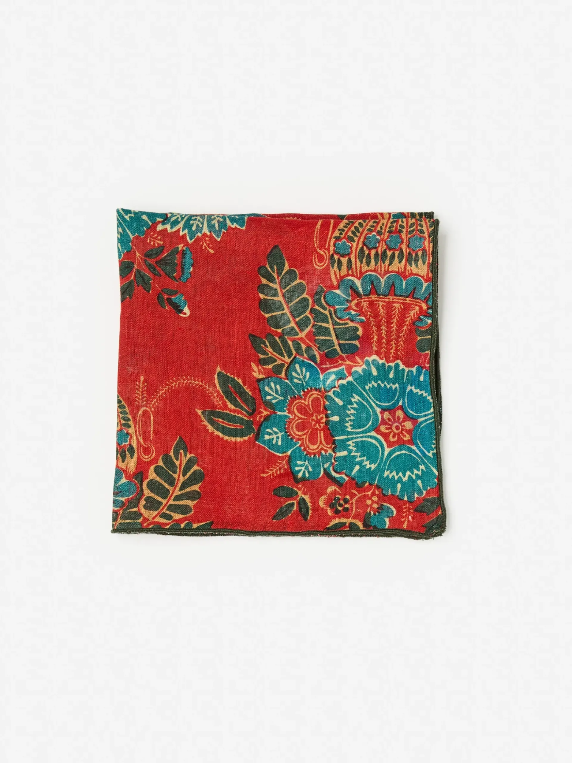 J.McLaughlin Linen Pocket Square in Vintage Bouquet DarkRed/Multi Hot