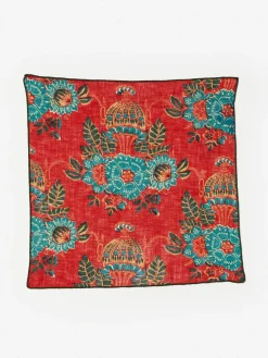 J.McLaughlin Linen Pocket Square in Vintage Bouquet DarkRed/Multi Hot