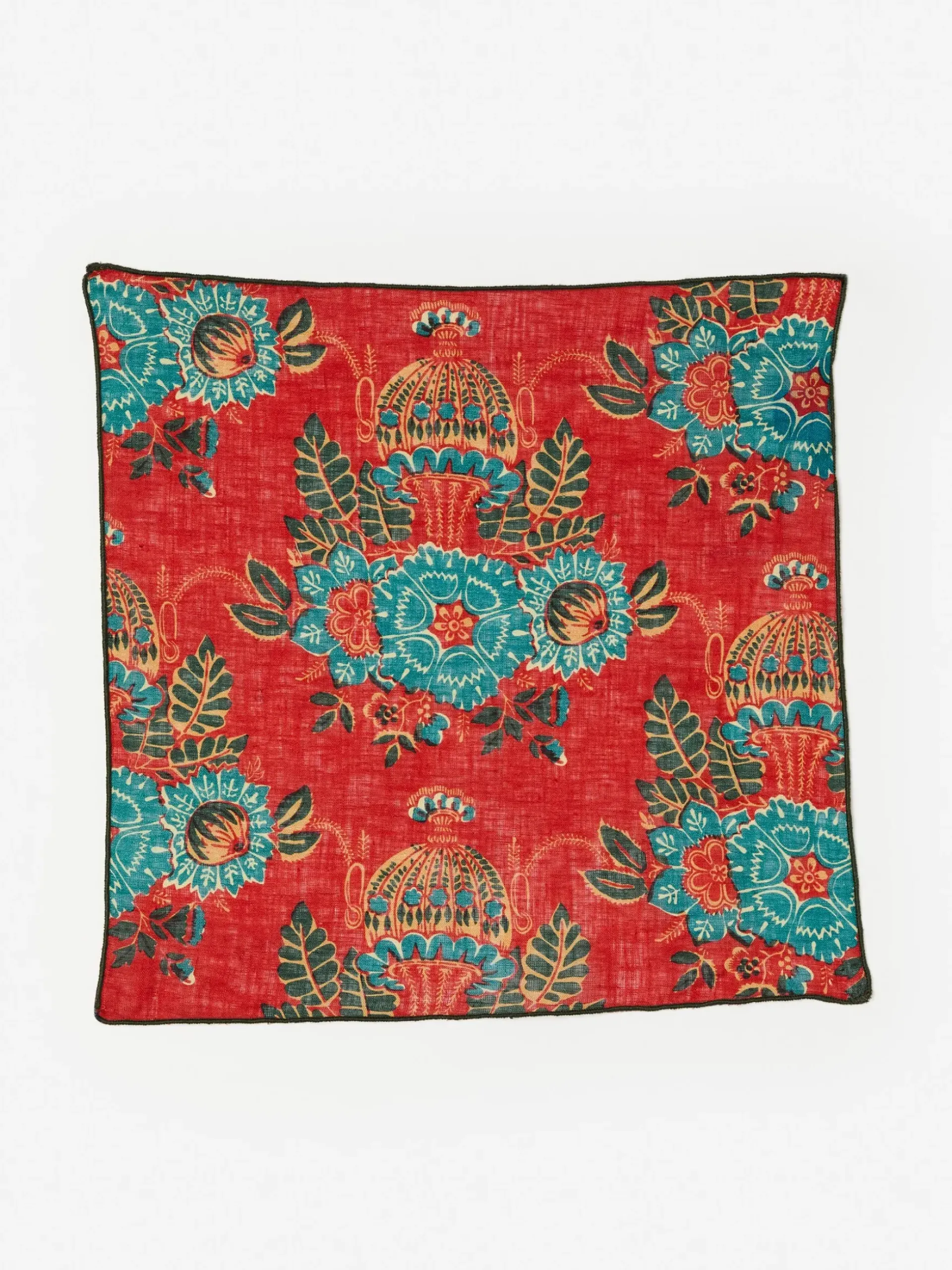 J.McLaughlin Linen Pocket Square in Vintage Bouquet DarkRed/Multi Hot