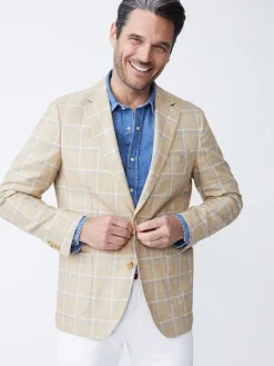 J.McLaughlin Lisbon Linen Sport Coat in Window Pane White/Tan/Blue Hot