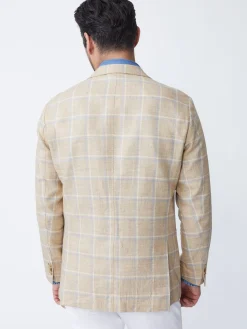J.McLaughlin Lisbon Linen Sport Coat in Window Pane White/Tan/Blue Hot