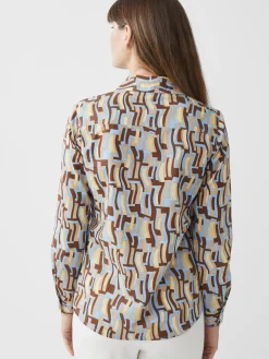 J.McLaughlin Lois Shirt in Abstract Waves Blue/Yellow/Brown New