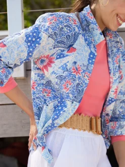 J.McLaughlin Lois Shirt in Batik Botanica Navy/Blue/Red Sale