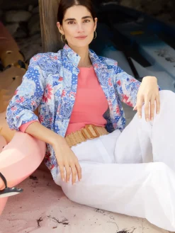 J.McLaughlin Lois Shirt in Batik Botanica Navy/Blue/Red Sale