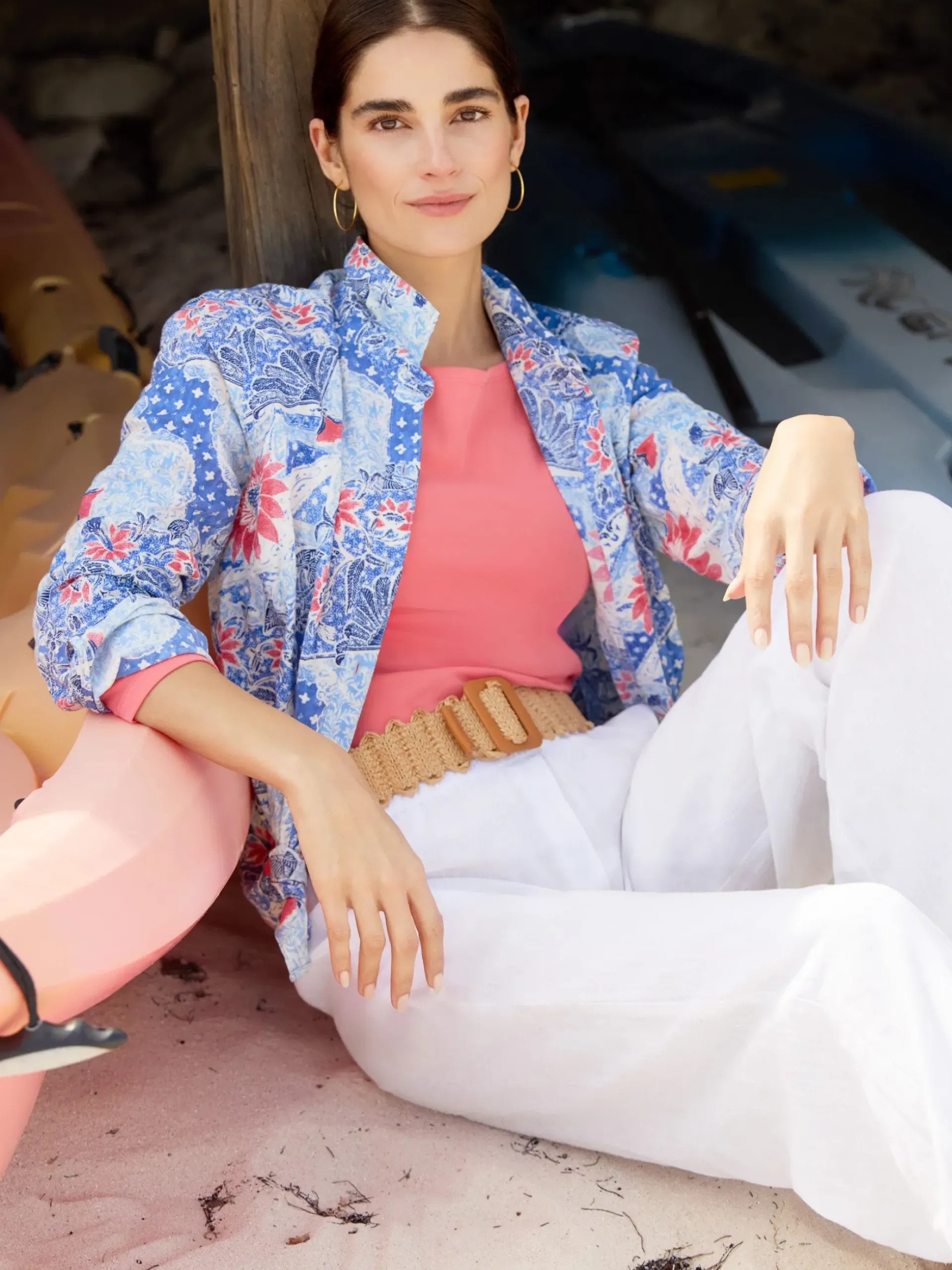 J.McLaughlin Lois Shirt in Batik Botanica Navy/Blue/Red Sale