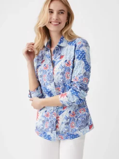 J.McLaughlin Lois Shirt in Batik Botanica Navy/Blue/Red Sale