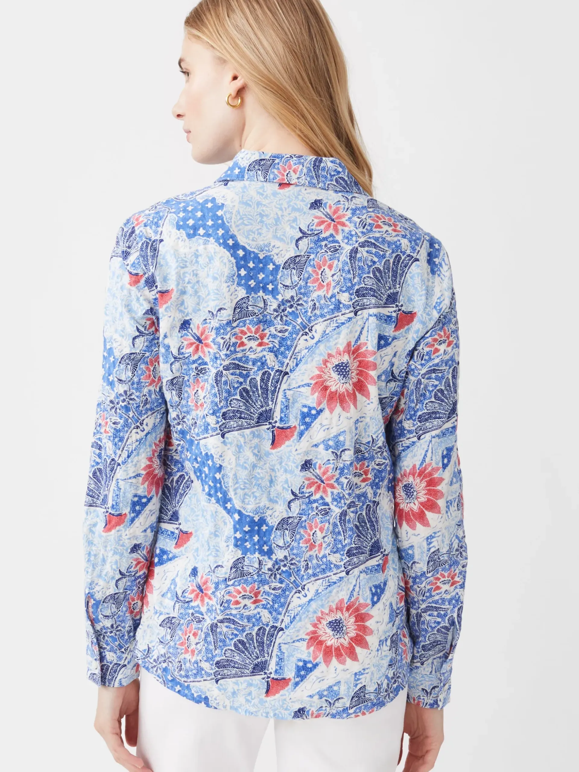 J.McLaughlin Lois Shirt in Batik Botanica Navy/Blue/Red Sale