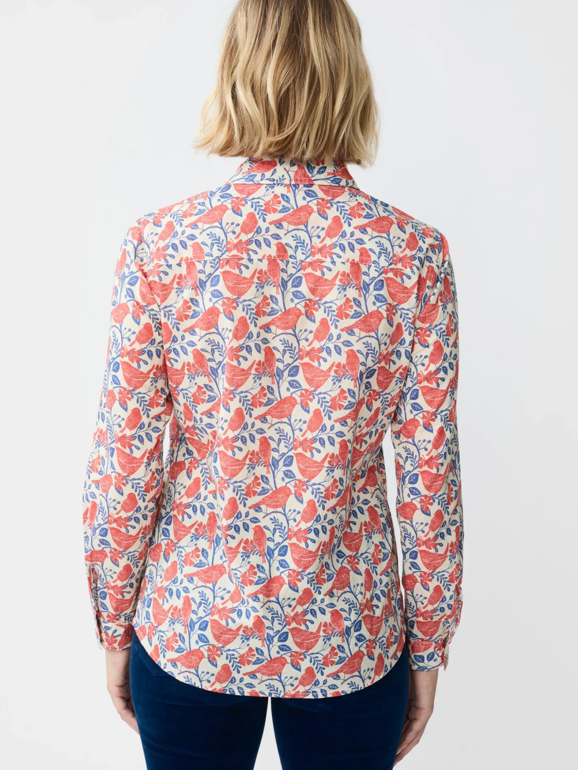 J.McLaughlin Lois Shirt in Bird Story Tan/Blue/BurntOrange Sale