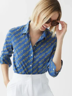 J.McLaughlin Lois Shirt in Bridle Crest MediumBlue/Gold Outlet