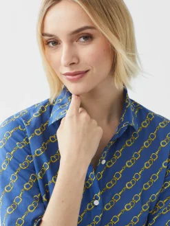 J.McLaughlin Lois Shirt in Bridle Crest MediumBlue/Gold Outlet