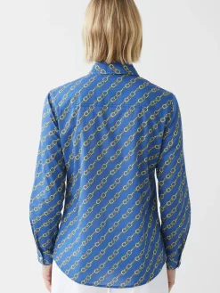 J.McLaughlin Lois Shirt in Bridle Crest MediumBlue/Gold Outlet