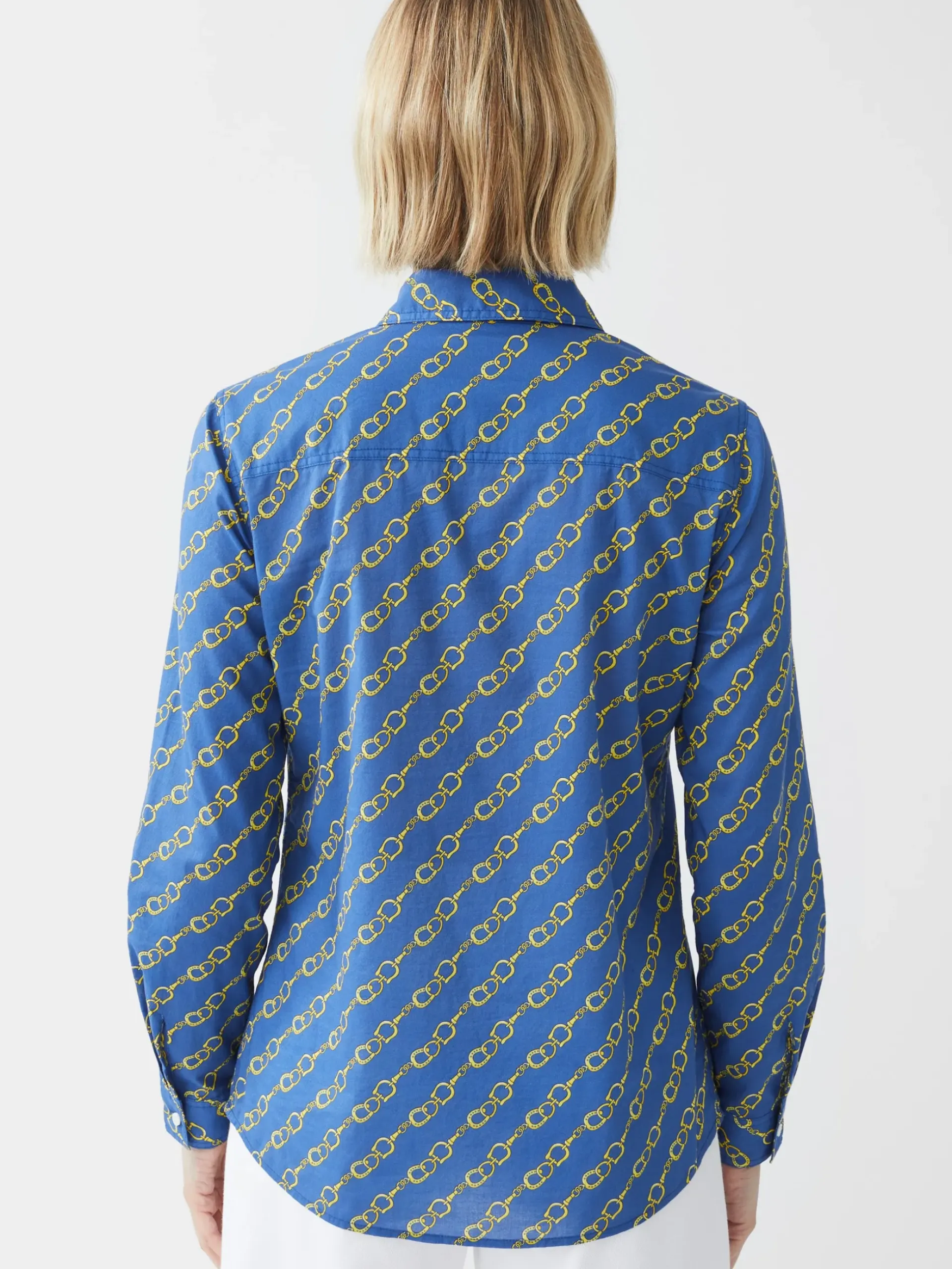J.McLaughlin Lois Shirt in Bridle Crest MediumBlue/Gold Outlet